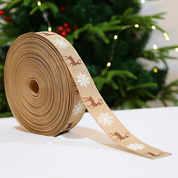 1 Roll Christmas Ribbon for Crafting, Xmas Wired Edge Ribbon Snowflake Reindeer Burlap Ribbon Bow Winter Holiday Wired Ribbon for Gift Wrapping Christmas Sewing DIY Crafts Supplies, 78.74 Inch