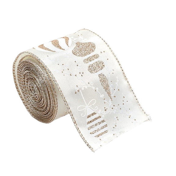 1 Roll Christmas Ribbon Wired Champagne Gold Christmas Tree Ribbon Snowflake Glitter Wired Ribbons 2.48 Inch Wide for Bow Making Crafts Gift Wrapping Wreaths Garland Home Decor