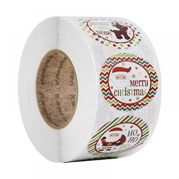 1 Roll Christmas Stickers Santa Claus Assorted Round Circle Face Stickers Xmas Gift Box Filler Stickers (500 Sheets Per Roll)