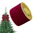 thumbnail image 1 of 1 Roll Christmas Velvet Ribbon, 6cm Wide x 2 Meter Soft Plush Velvet Ribbon with Gold Edge for Christmas Gift Wrapping Wreath Tree Hair Bow DIY Decor, Clearance Burgundy Wine, 1 of 6