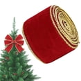 thumbnail image 1 of 1 Roll Christmas Velvet Ribbon, 6cm Wide x 2 Meter Soft Plush Velvet Ribbon with Gold Edge for Christmas Gift Wrapping Wreath Tree Hair Bow DIY Decor, Clearance Crimson Red, 1 of 7