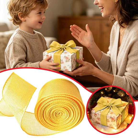 1 Roll Clearance Under $3 Faux Linen Ribbon Ribbon Cloth For Gift Wrap Items Decorative Yellow