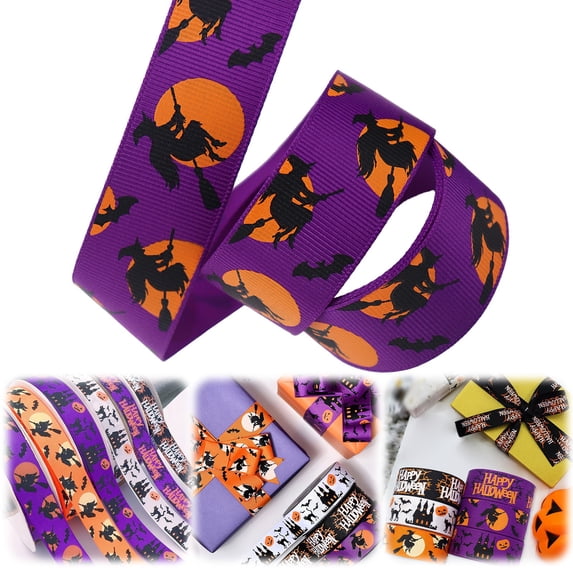 1 Roll Clearance Under $5 Halloween Ribbon Halloween Ribbon Cloth For Gift Wrapping Station Wrapping Halloween Presents Witch-Hat Satin Ribbon (A)
