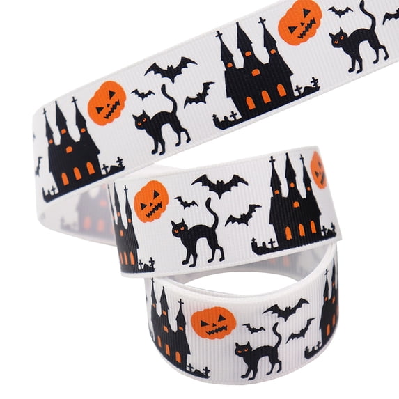 1 Roll Clearance Under $5 Halloween Ribbon Halloween Ribbon For Craft Room, Cloth Pumpkin-Print Craft Ribbon (A)