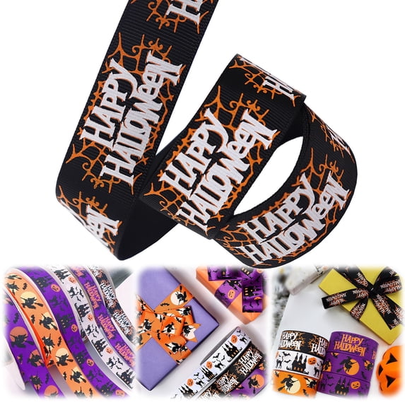 1 Roll Clearance Under $5 Halloween Ribbon Halloween Ribbon For Gift Table, Cloth Spider-Web Satin Ribbon (G)