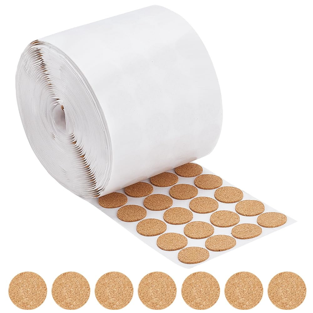 1 Roll Cork Stickers Flat Round Sienna 25.5x1.6mm 1400pcs/roll