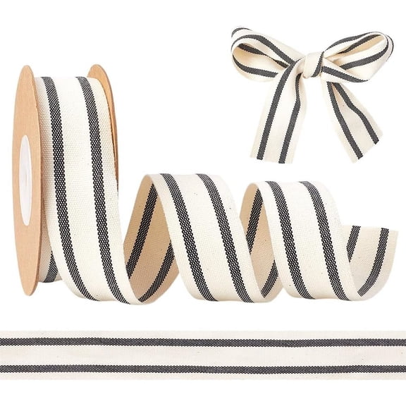 1 Roll Cotton Ribbon Handmade Sweater Ribbon Trim Decoration for DIY Package Stripe Pattern Black 1 inch(25mm) 10 yards/roll Black
