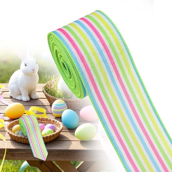 1 Roll Easter Spring Pastel Wired Ribbon Rolls, Easter Bunny Wired Edge Ribbons, Decorative Wrapping Ribbons for Gift, Easter Colorful Diy Craft Ribbons, Easter Fabric Ribbon Decor, 5 Yardsx2.48Inch
