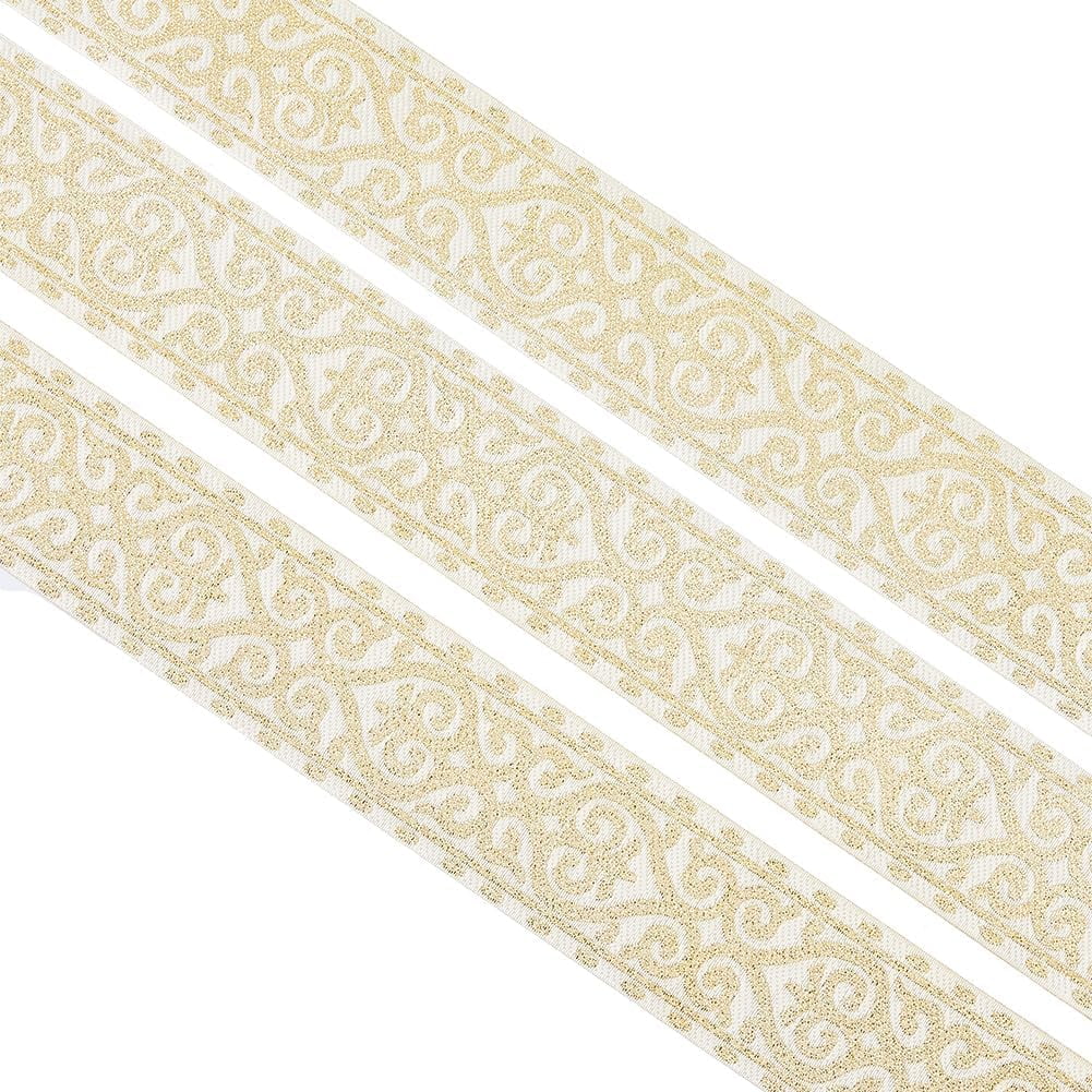 1 Roll Ethnic Style Jacquard Ribbon 7.66 Yards 50mm Wide White Golden ...