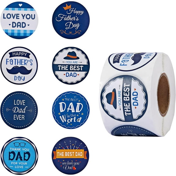 1 Roll Father's Day Theme Paper Stickers Self Adhesive Roll Sticker Labels for Envelopes Mailers and Bags Flat Round with Word Colorful 4.1x6.6x0.01cm