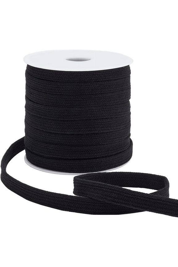 1 Roll Flat Polycotton Hollow Cord Shoeslace Making Clothes Accessories with 1Pc Plastic Spool Black 12mm about 27.34 Yards(25m)/Roll