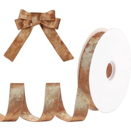 1 Roll Flat Velvet Ribbon Polyester Ribbon Clothes Accessories Camel 1 inch(25mm) 16.40 Yards(15m)/Roll