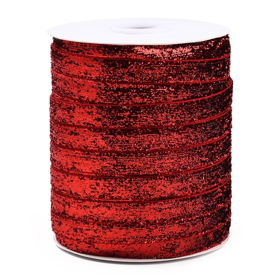 1 Roll Glitter Sparkle Ribbon Polyester & Nylon Ribbon FireBrick 3/8 inch(9.5~10mm) 50yards/roll(45.72m/roll)