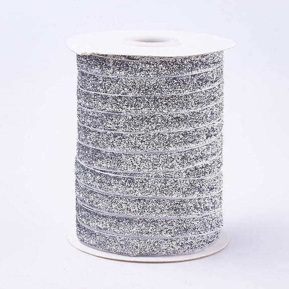 1 Roll Glitter Sparkle Ribbon Polyester & Nylon Ribbon Silver 3/8 inch(9.5-10mm) about 50yards/roll(45.72m/roll)