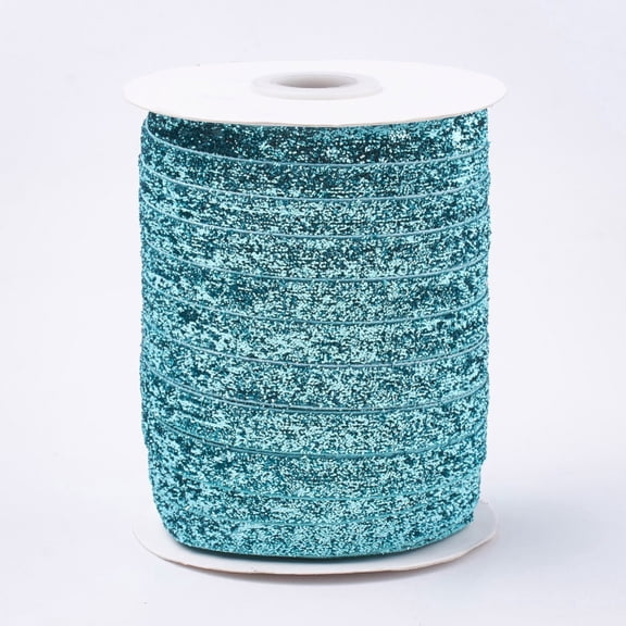1 Roll Glitter Sparkle Ribbon Polyester & Nylon Ribbon Turquoise 3/8 inch(9.5~10mm) about 50yards/roll(45.72m/roll)