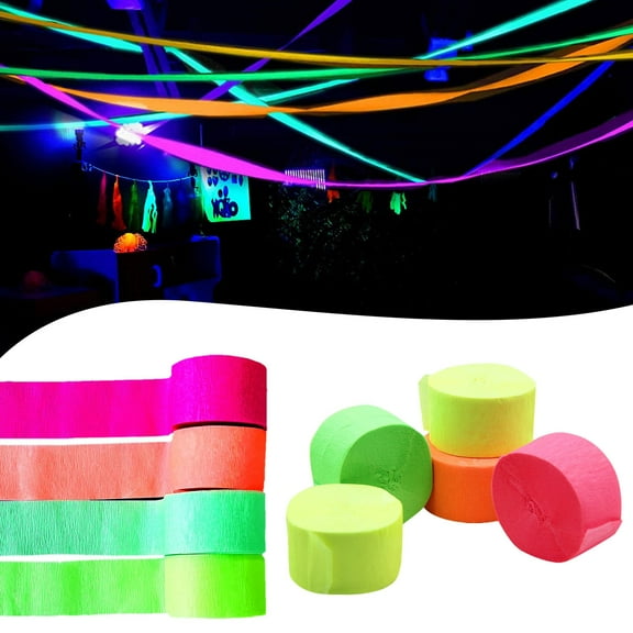 1 Roll Glow in The Dark Crepe Paper Streamer, Fluorescent Neon Decor for Birthday, Wedding, Prom Dance Party and Photo Backdrops