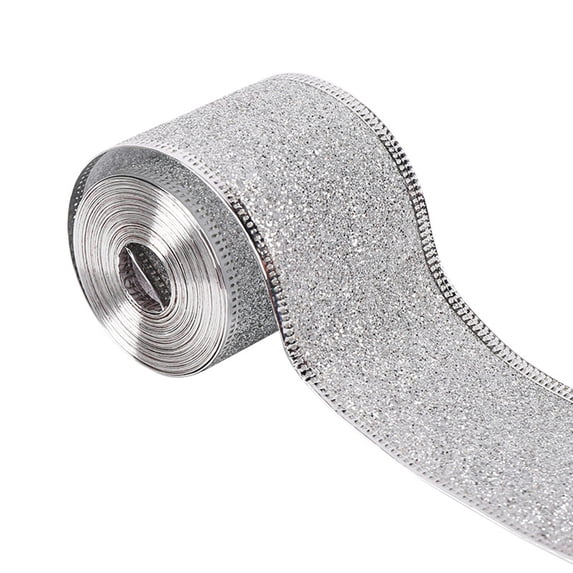 1 Roll Gray Glitter Ribbon,Wired Ribbon,for Gift Wrapping Sparkly Ribbons Glitter Fabric Christmas Decorations Birthday Party Decor Wedding(2"X10M)