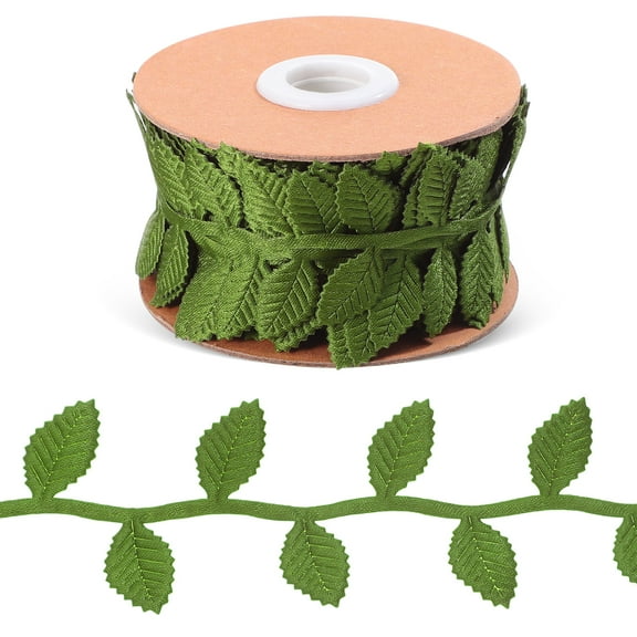 1 Roll Green Leaf Ribbon Fabric Ribbon Fake Vines Decorative Rope Leaf String Green Leaf Trim For Decoration Garland