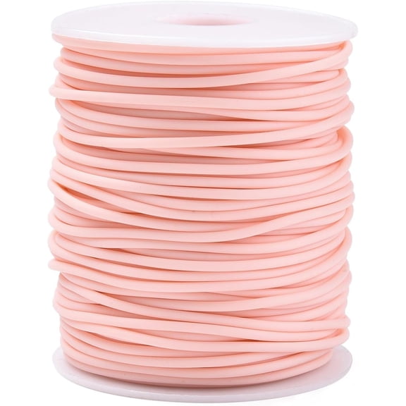 1 Roll Hollow Pipe PVC Tubular Synthetic Rubber Cord Wrapped Around White Plastic Spool Pearl Pink 2mm Hole: 1mm about 54.68 yards(50m)/roll
