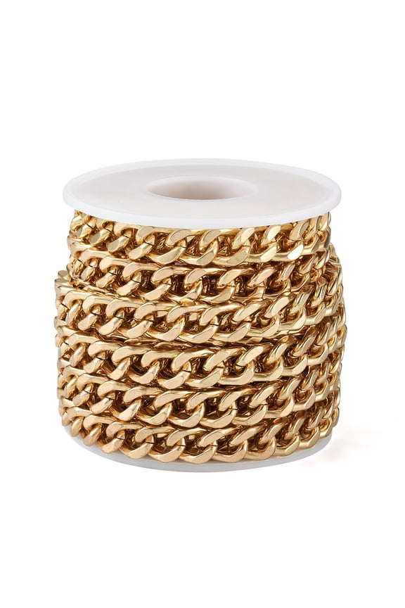1 Roll Iron Curb Chains Faceted Unwelded with Plastic Spool Golden 12x8.5x2.5mm 13.12 Feet(4m)/Roll DIY