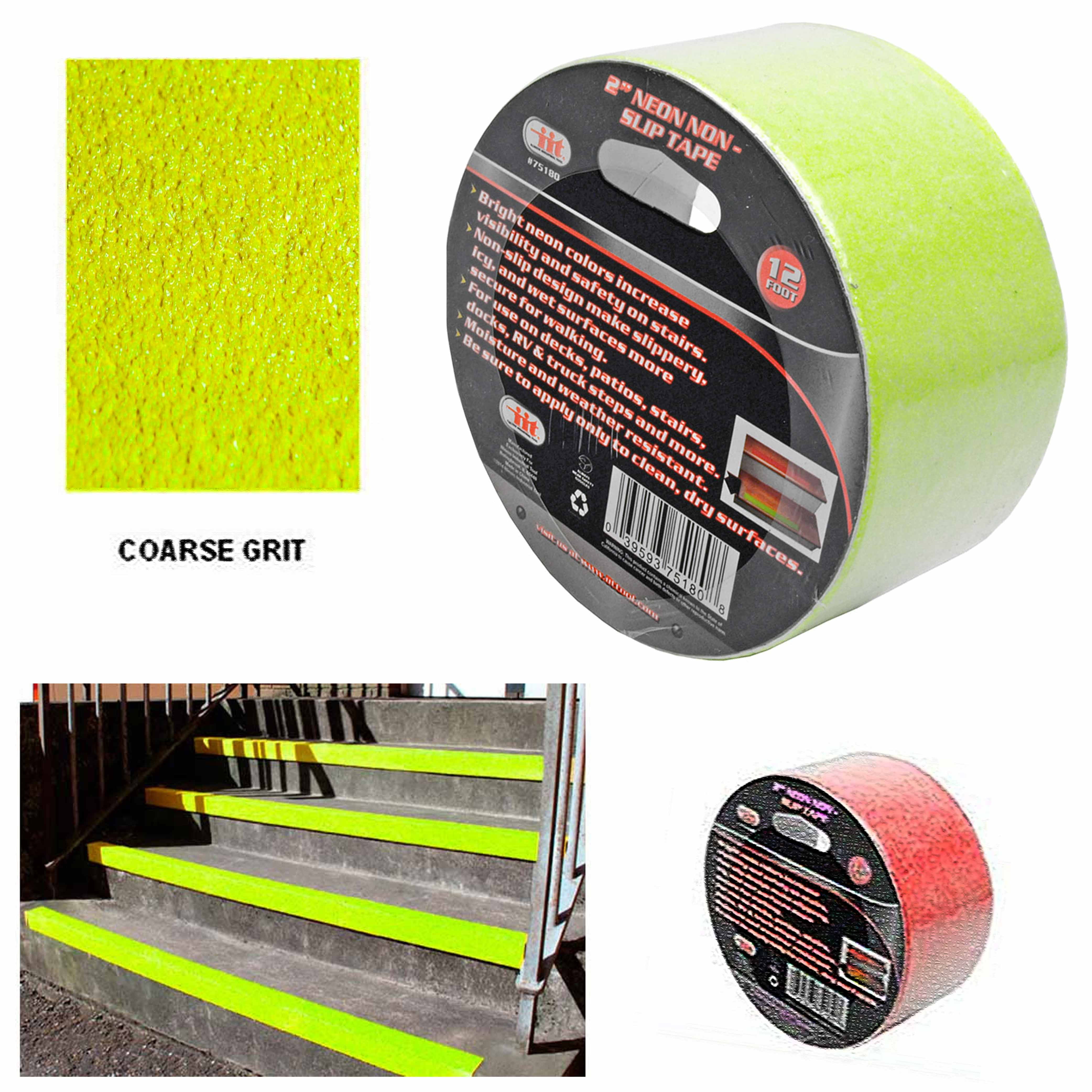 1 Roll Neon Color Course Grit Tape Safe Non Skid Anti Slip Sticker Grip  2x12FT