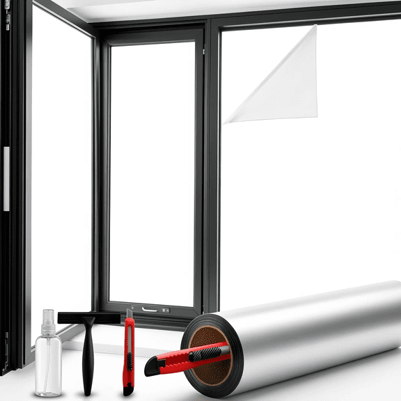 1 Roll One Way Window Privacy Film, Static Cling Mirror Tint, Heat Blocking UV Filtering, Black Silver, 29.5 x 78.74 Inch