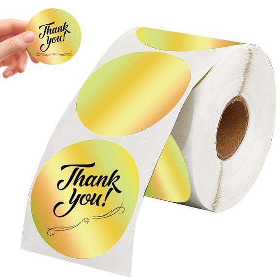 1 Roll Paper Holographic Thermal Printable Label Stickers Self-Adhesive Thermal Printer Labels for Gift Wrapping DIY Logo Design Gold 50mm DIY