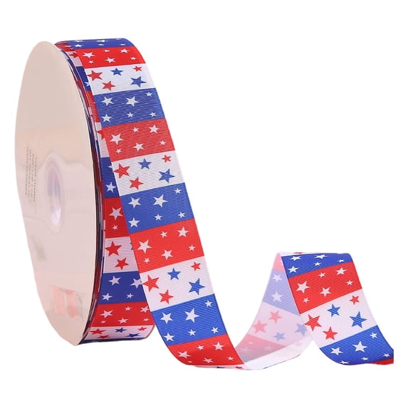 1 Roll Patriotic Ribbons, 1.5" Red White Stripe Wired Edge Burlap Ribbon 4Th of July Blue Star Ribbon for Memorial Day Party Decor Gift Diy Crafts Wreaths Bow by WEIWEIGG