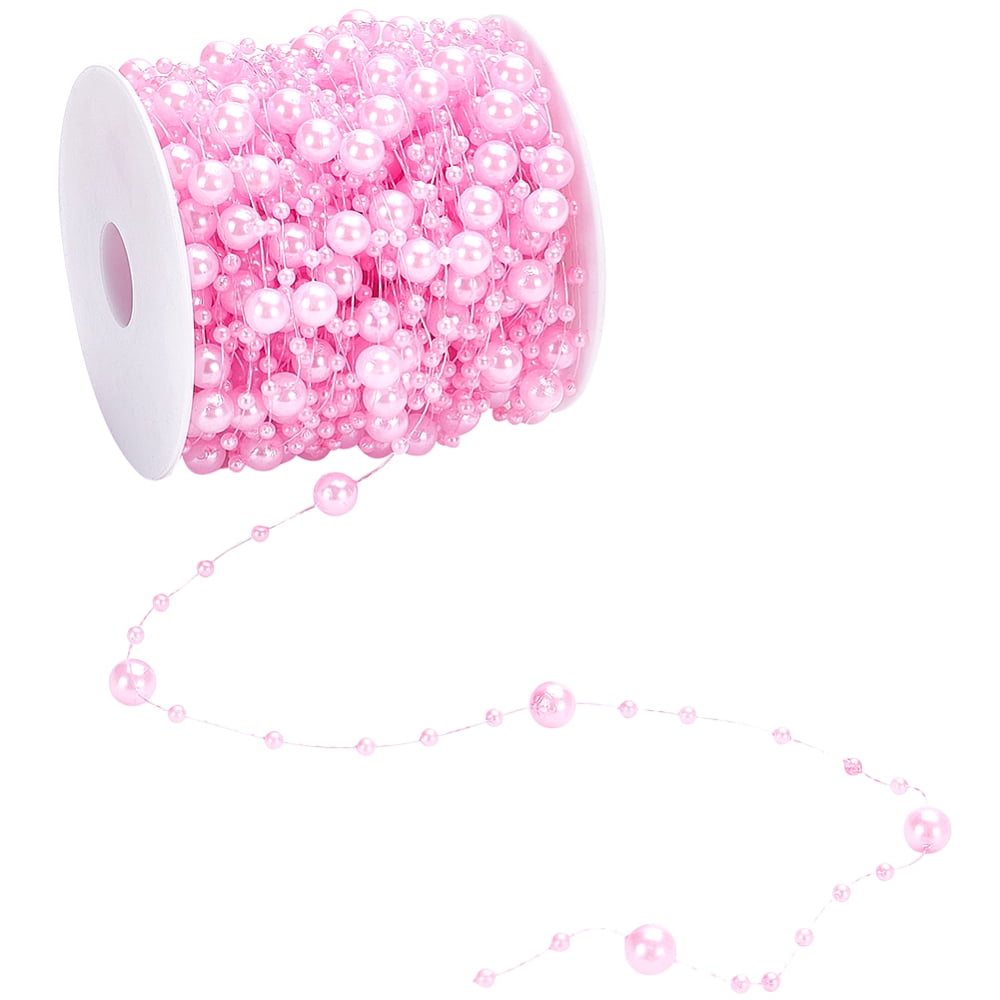 1 Roll Plastic Pearl Round Beaded Link Chains with Spool Pink 3mm 7.5mm ...