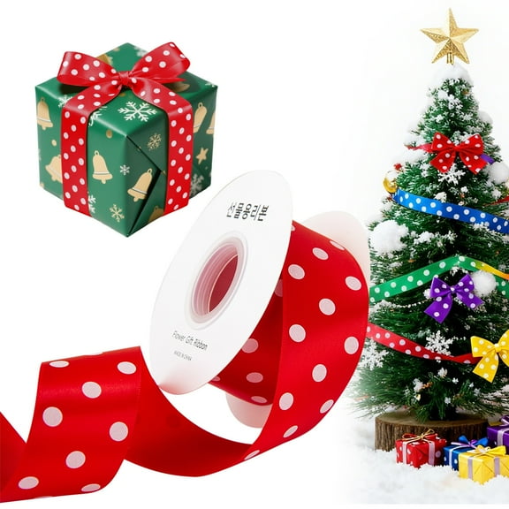 1 Roll Polka Dot Satin Ribbon, 4cm Wide Red with White Dot Pattern for Gift Wrapping Wedding Birthday Craft DIY Bow Making, 18Yards, Clearance Red