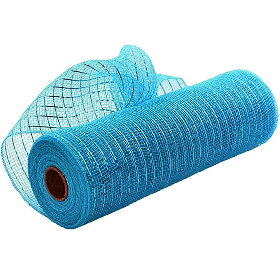 1 Roll Decor Poly Mesh Ribbon, Solid without Metallic Mesh Roll Floral Craft Wedding Party Decorative Ribbon Roll (Blue/10 Inches x 10 Yards)