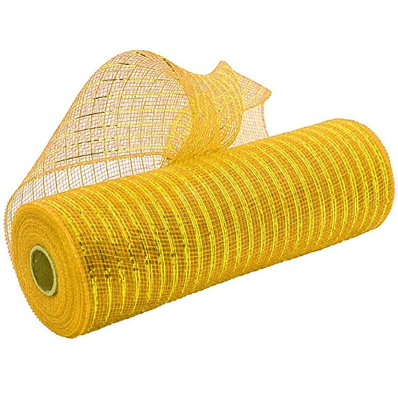 OTEMRCLOC 1PC Poly Deco Mesh Ribbon for Wreaths All Colors with Metallic Foil Wreath Making Supplies for Crafting, Gold/10 Inches x 10 Yards