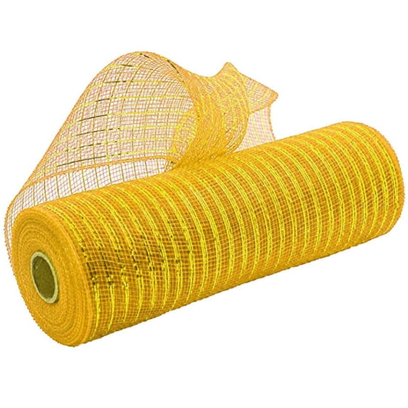 OTEMRCLOC 1PC Poly Deco Mesh Ribbon for Wreaths All Colors with Metallic Foil Wreath Making Supplies for Crafting, Gold/10 Inches x 10 Yards