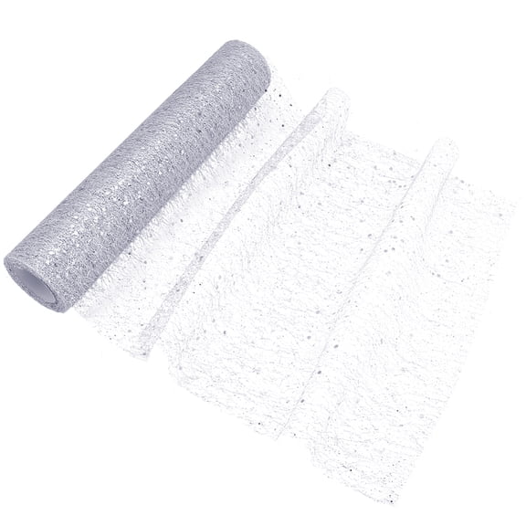 1 Roll Polyester Deco Mesh Ribbons Tulle Fabric Tulle Roll Spool Fabric For Christmas Decoration Silver 11-7/8 inch(302mm)