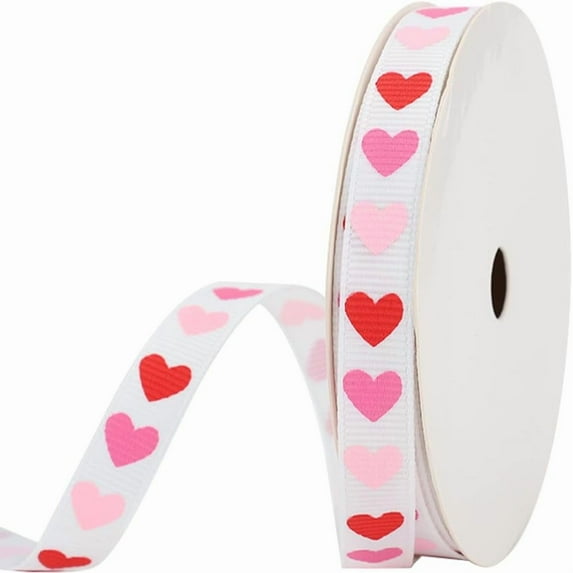 1 Roll Polyester Grosgrain Ribbon with Heart Printed White 3/8 inch(9mm) 100yards/roll(91.44m/roll)