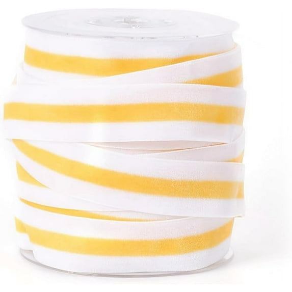 1 Roll Polyester Ribbon Single Face Velvet Ribbon Binary Colour Striped Pattern Yellow 3/4 inch(19mm) 25yards/roll(22.86m/roll)