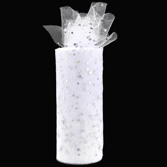 1 Roll Polyester Ribbons Glitter Metallic Ribbon Sparkle White 5-7/8 inch(150mm) 25yards/roll