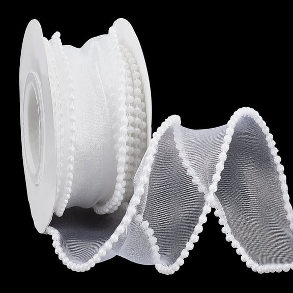 1 Roll Polyester Ribbons with Plastic Imitation Pearl Beads White 1-5/8 inch(40mm) about 4.92 Yards(4.5m)/Roll