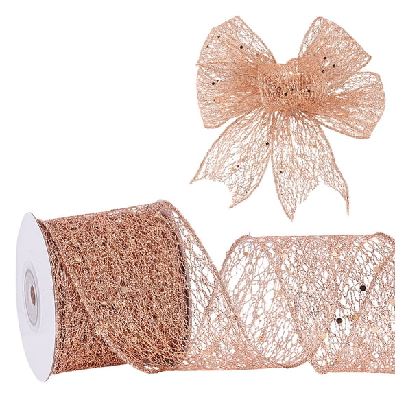 1 Roll Polyester Ribbons with Sequins for Sewing Accessories Sandy Brown 2-1/2 inch(63mm) 10.00 Yards(9.14m)/Set