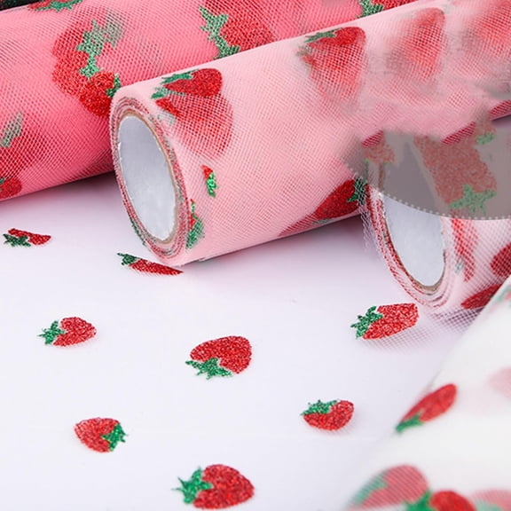1 Roll Polyester Tulle Fabric Pink Strawberry Ribbon Deco Mesh 5-7/8 Inch 9.84 Yards for Wedding Party Craft Decoration Making DIY
