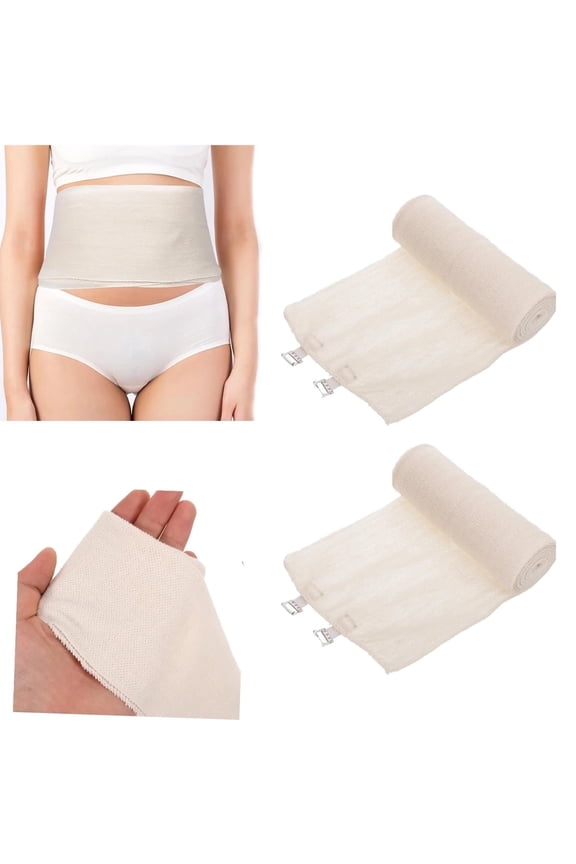 2 Roll Tutuviw Postpartum Belly Binding Wrap,Postpartum Cotton Belly Support Recovery Belt Comfort Elastic Bandage with Clip Fasteners,Body Wraps Soft Fabric (5.99x157in)