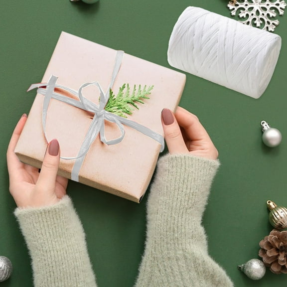 1 Roll, Raffia Paper Ribbon Reel, Eco Friendly Gift Wrapping Tie, Festive Decorative Craft Rope, for Wreath Party Decoration, 3937 Inches Length