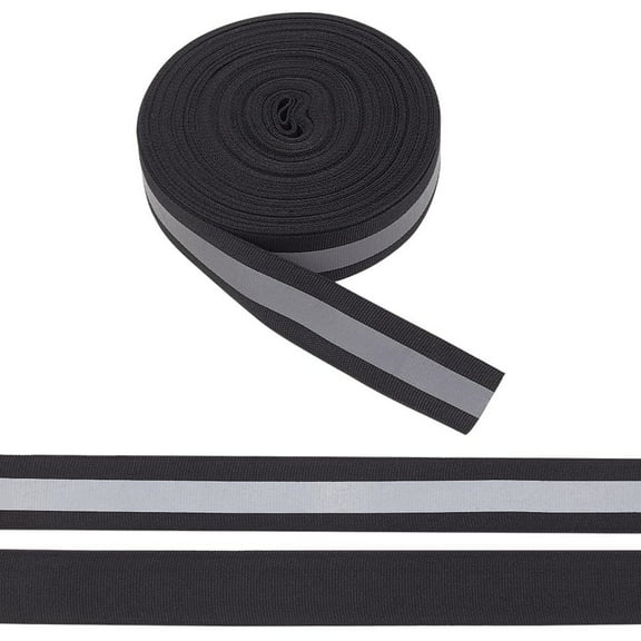1 Roll Reflective Ribbon Sew On Tape High Visibility Nylon Silver Florescent Safety Webbing for Warning Safety Trim Deco on Vest Belt Jacket Bag Pants Shoes Pet (Black, 2in x 164ft)