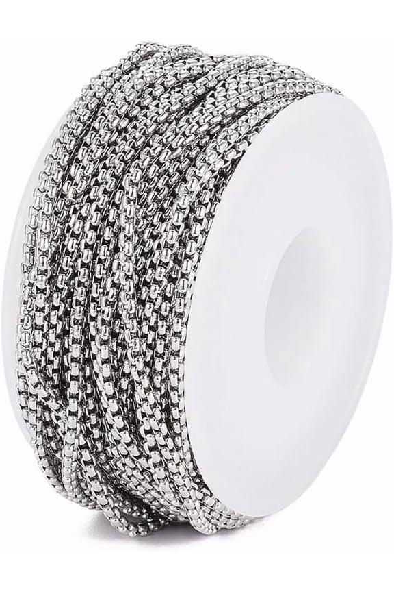 1 Roll Resistant 304 Stainless Steel Venetian Chains Box Chains Unwelded with Spool Square Stainless Steel Color 2x2x1mm