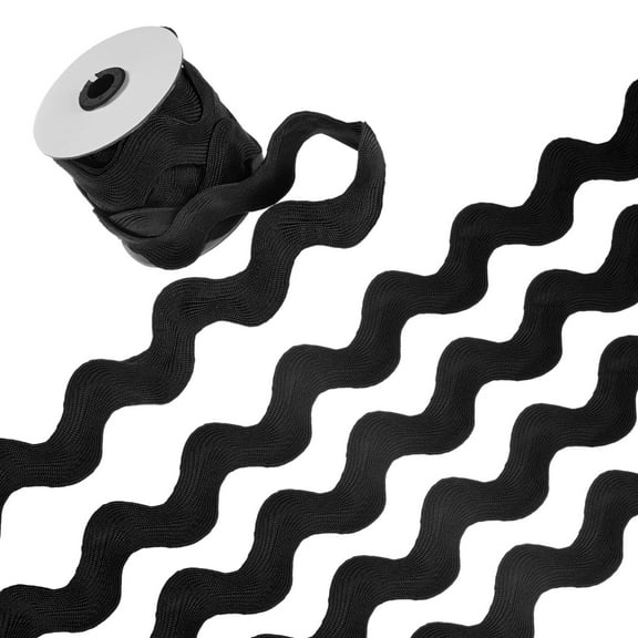 1-Roll Rick Rack Trim, 10 Yard 30mm / 1.2 Inch Wave Bending Fringe Trimming Ribbon [Black]