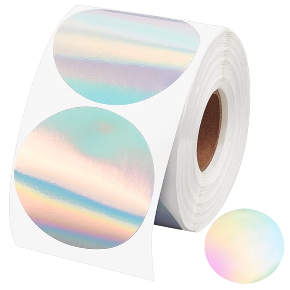 1 Roll Round Dot Paper Holographic Thermal Printable Label Stickers Circle Rainbow Glitter Self-Adhesive Thermal Colorful 49mm 400pcs/roll