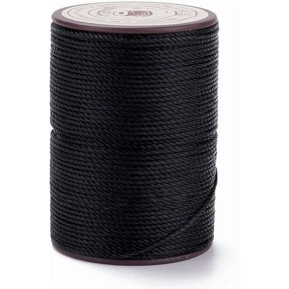 1 Roll Round Waxed Polyester Thread String Micro Macrame Cord for Leather Sewing Stitching Black 0.8mm about 54.68 Yards(50m)/Roll