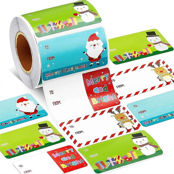 1 Roll Self-Adhesive Christmas Gift Tags, Self-Adhesive Name Tag Christmas Labels with 500 Sheet, to-from Format Stickers for Wrapping Paper & Holiday Presents Decor