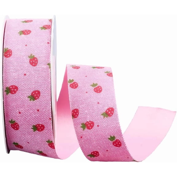 1 Roll Single Face Printed Strawberry/Flower Pattern Polyseter Ribbons for Hair Clips Accessories Making Gift Packing Flamingo