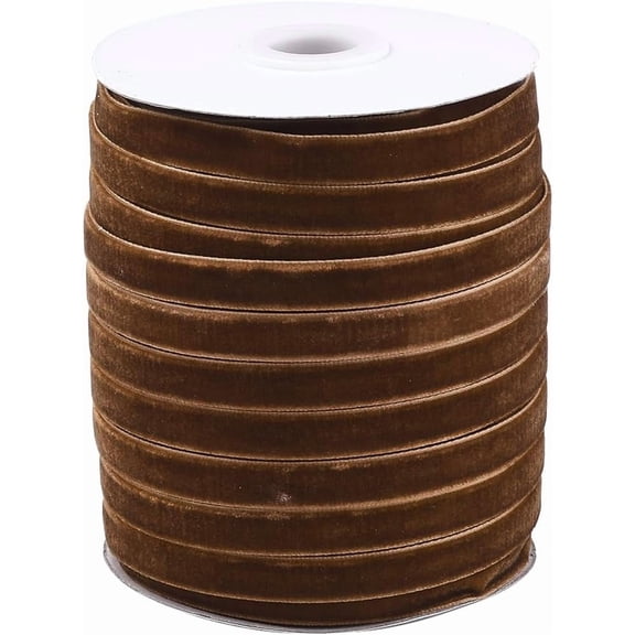 1 Roll Single Face Velvet Ribbon Saddle Brown 3/8 inch(9.5~10mm) 50yards/roll(45.72m/roll)